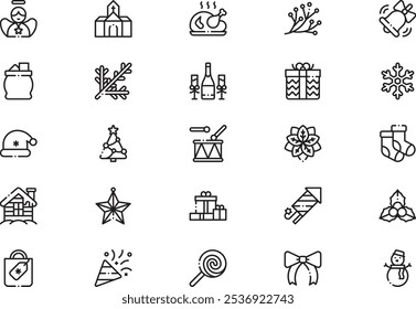 Christmas icons collection is a vector illustration with editable stroke.