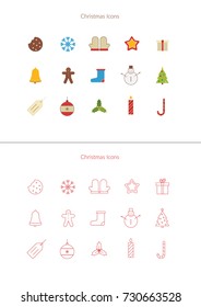 Christmas icons. Colored and Line art