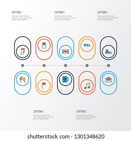Christmas icons colored line set with sleigh with gift, christmas sock, clink glasses and other santas sled elements. Isolated vector illustration christmas icons.