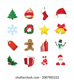 Christmas icons with colorful flat design