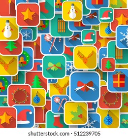 Christmas icons colorful seamless pattern with holiday decorations and winter entertainments vector illustration