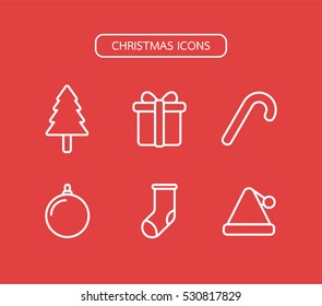 Christmas icons decorative for website or card such as Santa Claus , Gingerbread, Star, bell, Snowflakes and Party hat hat. flat minimal cute icons design vector.