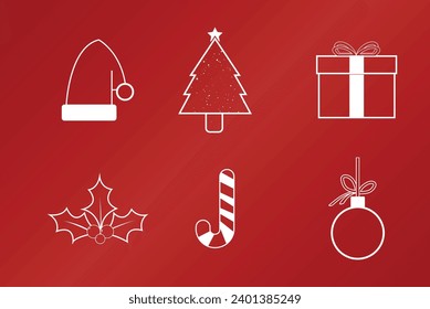 christmas icons design, symbols set on red background