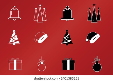 christmas icons design, symbols set on red background