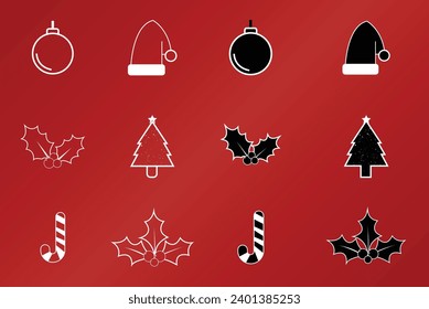 christmas icons design, symbols set on red background