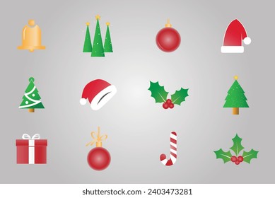 christmas icons design, symbols set, clipart and christmas objects set