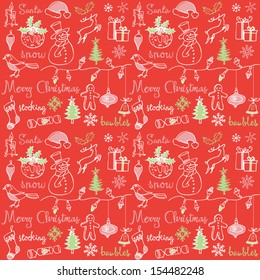 Christmas icons doodle seamless background