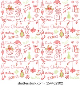 Christmas icons doodle seamless background