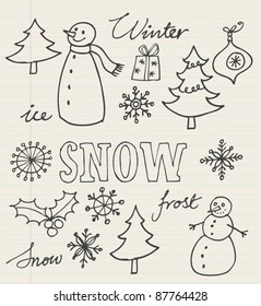 Christmas icons doodles vector