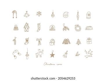 Christmas icons drawing in hand sketch style on light background