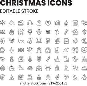 Christmas Icons Editable Set - 70 Outline Icons