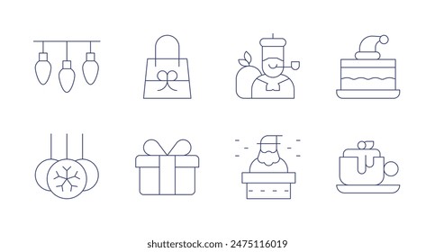 Christmas icons. Editable stroke. Containing christmasballs, coffeecup, gift, giftbag, olentzero, santaclaus.