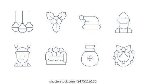 Christmas icons. Editable stroke. Containing baubles, boy, christmasholly, christmasornament, santaclaus, santahat.