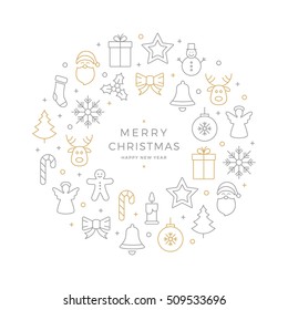 christmas icons elements circle gold gray white background