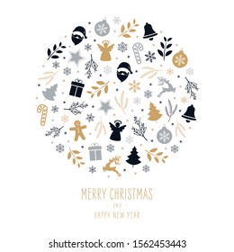 Christmas icons elements decoration bauble greeting card on white background