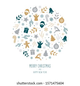 Christmas icons elements decoration bauble greeting card on white background