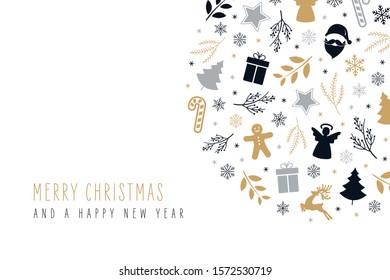 Christmas icons elements decoration greeting card on isolated white background