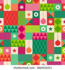 Christmas icons elements with geometric seamless pattern.