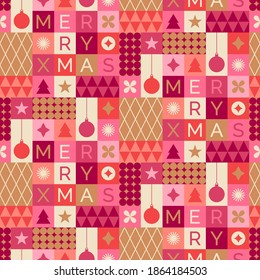 Christmas icons elements with geometric seamless pattern.