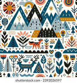 Christmas icons elements with geometric seamless pattern for wrapping paper, background, wallpaper. Holiday season, Trendy, abstract design. Vector 
