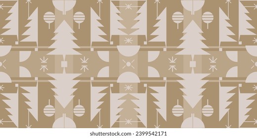 Christmas icons elements with geometric seamless pattern. Web banner, poster, background, wallpaper. Holiday season, Contemporary abstract design. Flat vector illustration. 
