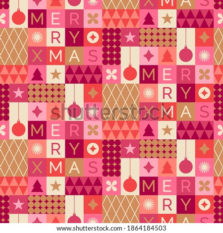 Christmas icons elements with geometric seamless pattern.