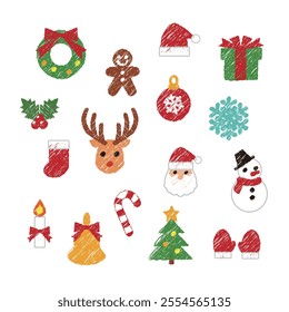 Christmas icons and elements, hand drawn style, vector illustration