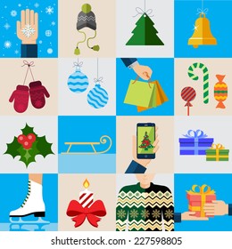Christmas icons, elements and illustrations. Christmas Greeting Card.