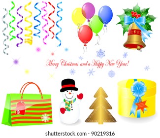 Christmas icons and elements on white.10 EPS. Vector illustration.