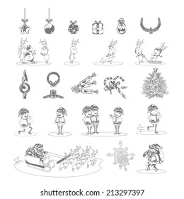 Christmas Icons, Elements And People Set - Isolated On White Background - Vector Illustration, Graphic Design Editable For Your Design