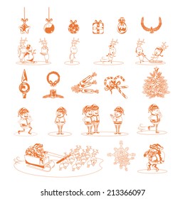 Christmas Icons, Elements And People Set - Isolated On White Background - Vector Illustration, Graphic Design Editable For Your Design