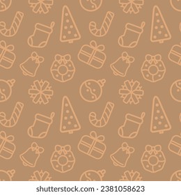 Christmas icons elements. Seamless pattern.Vector illustration on green background.