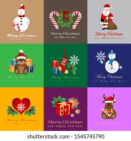 Christmas Icons And Elements Set - Isolated On Mosaic Background - Vector Illustration. Collection Of Flat Xmas Icons For Label,Sticker, Christmas Tree Icon And Logo. Modern Merry Christmas Typography