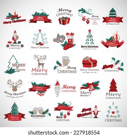 Christmas Icons And Elements Set - Isolated On Gray Background - Vector Illustration, Graphic Design Editable For Your Design 