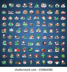 Christmas Icons And Elements Set - Isolated On Blue Background - Vector Illustration, Graphic Design Editable For Your Design, Collection Of Christmas Icons