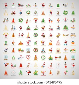 Christmas Icons And Elements Set - Vector Illustration, Graphic Design. Collection Of Colorful Icons. For Web, Websites, Print, Presentation Templates, Mobile Applications And Promotional Materials  