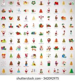 Christmas Icons And Elements Set - Vector Illustration, Graphic Design. Collection Of Colorful Icons. For Web, Websites, Print, Presentation Templates, Mobile Applications And Promotional Materials 