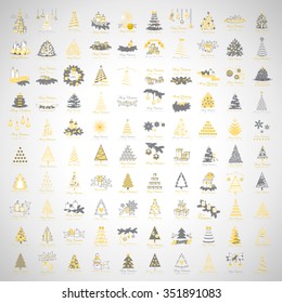 Christmas Icons And Elements Set - Vector Illustration, Graphic Design. Collection Of Xmas Icons. For Web, Websites, Print, Presentation Templates, Mobile Applications And Promotional Materials