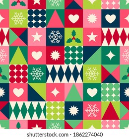 Christmas icons elements with square seamless pattern.