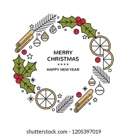 iconos de Navidad elementos de la corona circular fondo blanco