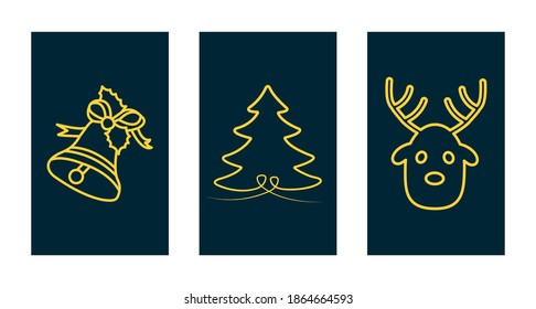 christmas icons elements wreath circle golden white blue background