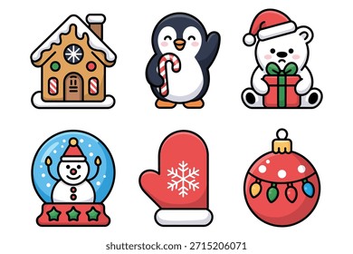 Ícones de Natal com personagens e objetos festivos