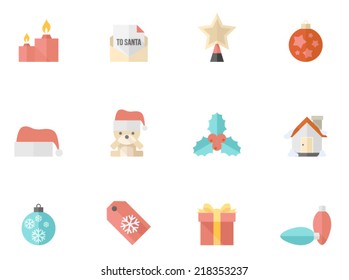 Christmas icons in flat color style