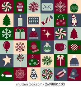Iconos de las Navidades con el modelo inconsútil geométrico, sistema abstracto del día de fiesta.