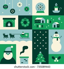 Christmas icons green section poster vector illustration flat design