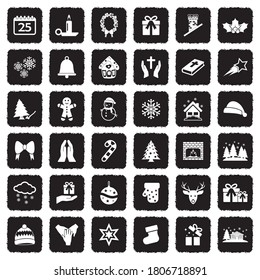 Christmas Icons. Grunge Black Flat Design. Vector Illustration. 