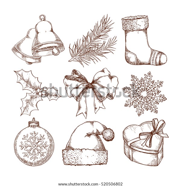 Christmas Icons Hand Drawn Sketch Set Stock Vector (Royalty Free) 520506802