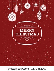Christmas icons hanging on red background