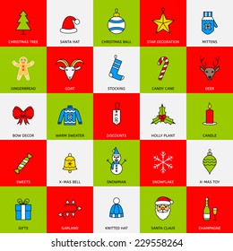 Christmas icons. Holiday New Year icons.