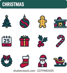 Christmas icons. Holiday vector set. Color icon design. Christmas tradition.
